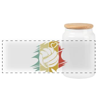 retro volleyball love heart symbol vintage colors - Panoramic Cookie Jar with Wooden Lid - white - Front