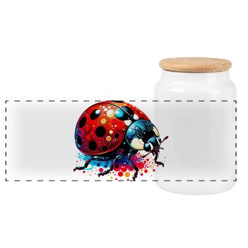 Ladybird - Panoramic Cookie Jar with Wooden Lid - white - Front