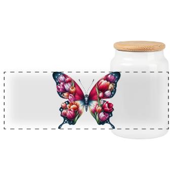 Butterfly tulip tulips Holland - Panoramic Cookie Jar with Wooden Lid - white - Front
