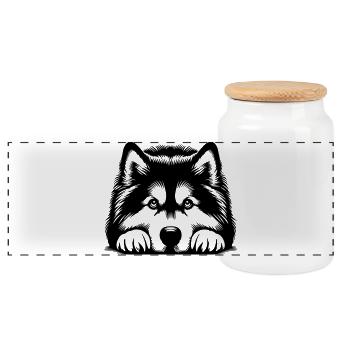 Tête de Malamute d’Alaska avec pattes - Boîte à biscuits avec couvercle en bois - blanc - Devant