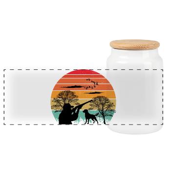 Hunt Ready - Hunting Apparel Retro Design - Panoramic Cookie Jar with Wooden Lid - white - Front