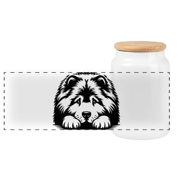 Chow Chow Head with Paws - Panoramic Cookie Jar with Wooden Lid - white - Front