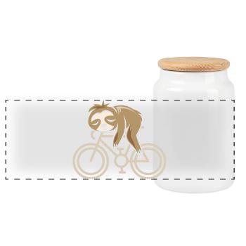 Fahrrad Faultier Rennrad Gravel Comic Cartoon Logo - Panorama Keksdose mit Holzdeckel - Weiß - Vorne