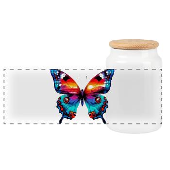 Butterfly - Panoramic Cookie Jar with Wooden Lid - white - Front