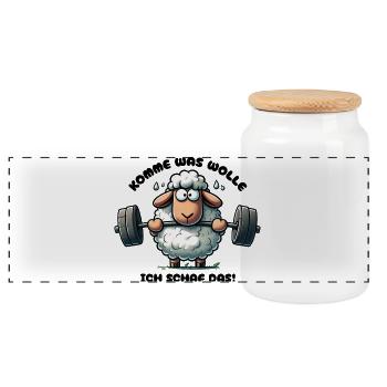 Lustiges Schaf Motivation Inspiration Humor Spruch - Panorama Keksdose mit Holzdeckel - Weiß - Vorne