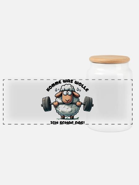 Lustiges Schaf Motivation Inspiration Humor Spruch - Panorama Keksdose mit Holzdeckel - Weiß