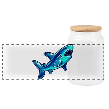 Requin - Boîte à biscuits avec couvercle en bois - blanc - Devant