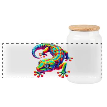 Gecko - Panoramic Cookie Jar with Wooden Lid - white - Front