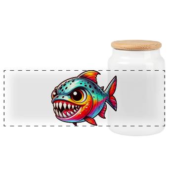 Piranha - Panoramic Cookie Jar with Wooden Lid - white - Front