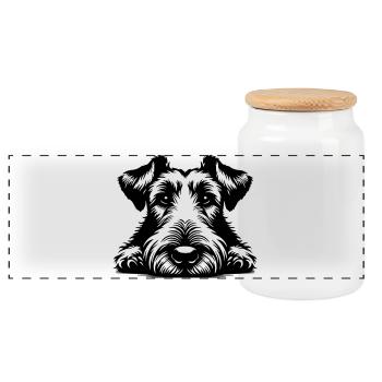 Irish Terrier Kopf mit Pfoten - Panorama Keksdose mit Holzdeckel - Weiß - Vorne