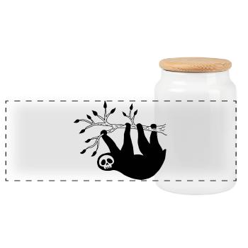 Tête de mort paresseux noir - Boîte à biscuits avec couvercle en bois - blanc - Devant