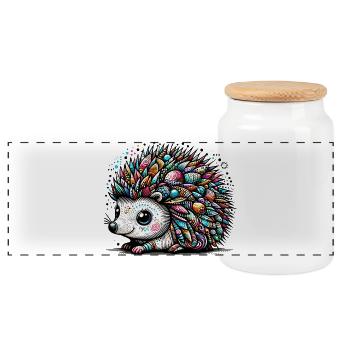 Hedgehog - Panoramic Cookie Jar with Wooden Lid - white - Front