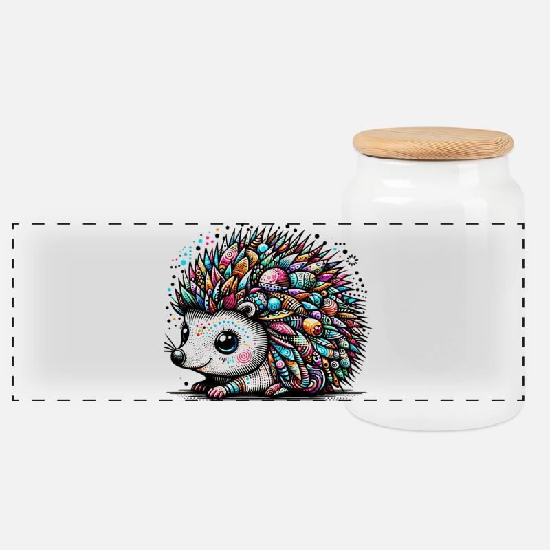 Igel - Panorama Keksdose mit Holzdeckel - Weiß