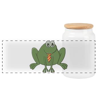 Frosch mit Krawatte - Panorama Keksdose mit Holzdeckel - Weiß - Vorne