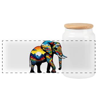 Elefant - Panorama Keksdose mit Holzdeckel - Weiß - Vorne