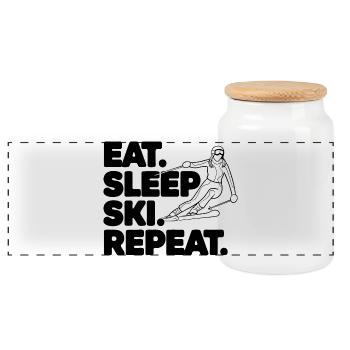 Ski Sign with Inspirational Text - Panoramic Cookie Jar with Wooden Lid - white - Front