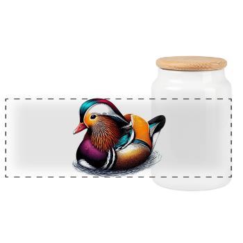 Mandarin duck - Panoramic Cookie Jar with Wooden Lid - white - Front