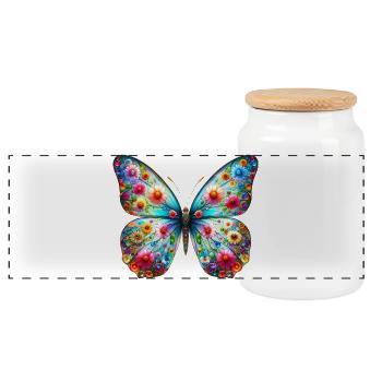 Butterfly - Panoramic Cookie Jar with Wooden Lid - white - Front