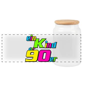 90s Party , Theme Party , 90s Child (25) - Panoramic Cookie Jar with Wooden Lid - white - Front