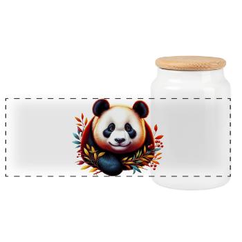 Panda - Panoramic Cookie Jar with Wooden Lid - white - Front
