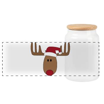 Tolles Design mit Rentier zu Weihnachten - Panorama Keksdose mit Holzdeckel - Weiß - Vorne