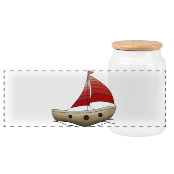 Boot - Panorama Keksdose mit Holzdeckel - Weiß - Vorne