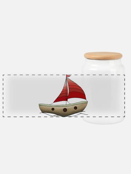 Boot - Panorama Keksdose mit Holzdeckel - Weiß