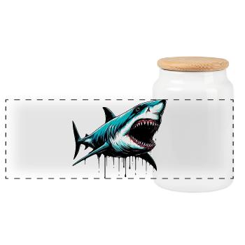 Shark - Panoramic Cookie Jar with Wooden Lid - white - Front
