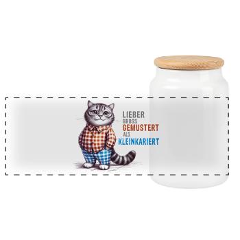 Lieber gross gemustert als kleinkariert - Cat - Panorama Keksdose mit Holzdeckel - Weiß - Vorne