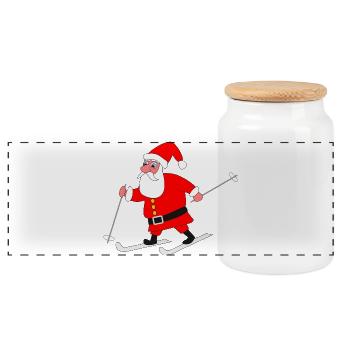 Santa Claus on skis - Panoramic Cookie Jar with Wooden Lid - white - Front