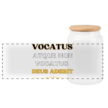 Vocatus Deus Aderit - Panorama Keksdose mit Holzdeckel - Weiß - Vorne