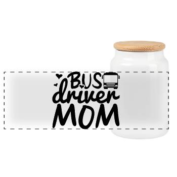 Bus driver mother - Panoramic Cookie Jar with Wooden Lid - white - Front