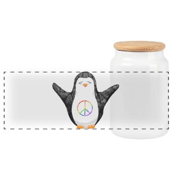 Pinguin Meg für Frieden - Panorama Keksdose mit Holzdeckel - Weiß - Vorne
