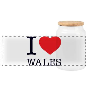 I LOVE WALES - Panorama Keksdose mit Holzdeckel - Weiß - Vorne