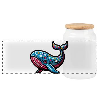 Whale - Panoramic Cookie Jar with Wooden Lid - white - Front
