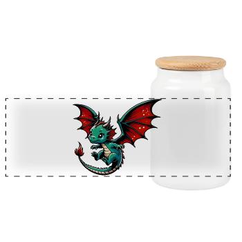 Dragon - Panoramic Cookie Jar with Wooden Lid - white - Front