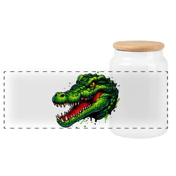 Alligator Crocodile - Panoramic Cookie Jar with Wooden Lid - white - Front