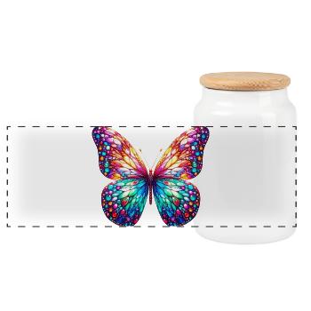 Butterfly - Panoramic Cookie Jar with Wooden Lid - white - Front