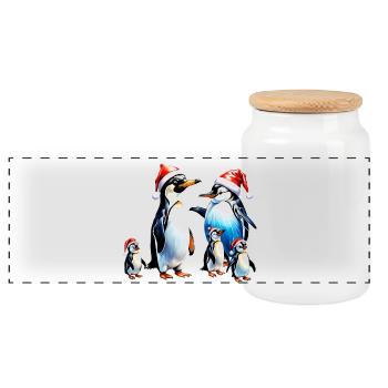 Cute Penguins - Panoramic Cookie Jar with Wooden Lid - white - Front