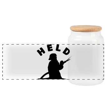 Hero Fire Brigade Firefighter Firefighter Female Icon - Panoramic Cookie Jar with Wooden Lid - white - Front