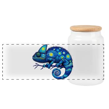 Chameleon - Panoramic Cookie Jar with Wooden Lid - white - Front