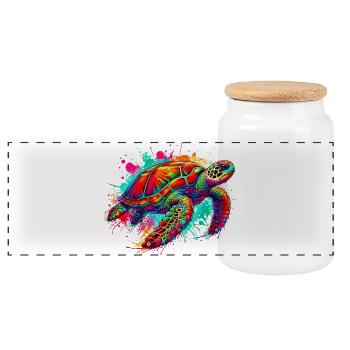 Turtle - Panoramic Cookie Jar with Wooden Lid - white - Front