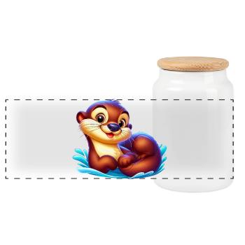 Otter - Panoramic Cookie Jar with Wooden Lid - white - Front