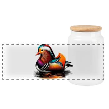 Mandarin duck - Panoramic Cookie Jar with Wooden Lid - white - Front