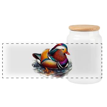 Mandarin duck - Panoramic Cookie Jar with Wooden Lid - white - Front