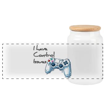 I have control issues - Panoramic Cookie Jar with Wooden Lid - white - Front