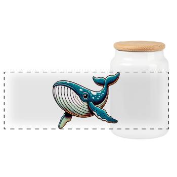 Whale - Panoramic Cookie Jar with Wooden Lid - white - Front