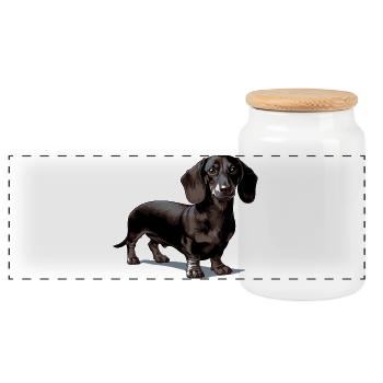 Dachshund - Panoramic Cookie Jar with Wooden Lid - white - Front