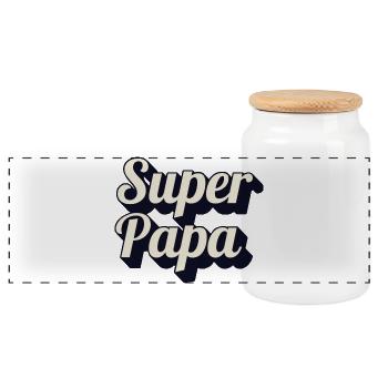 ensemble père fils assorti collection super papa - Boîte à biscuits avec couvercle en bois - blanc - Devant