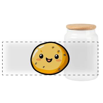Happy Potato Cartoon - Adorable and Fun Design - Panoramic Cookie Jar with Wooden Lid - white - Front
